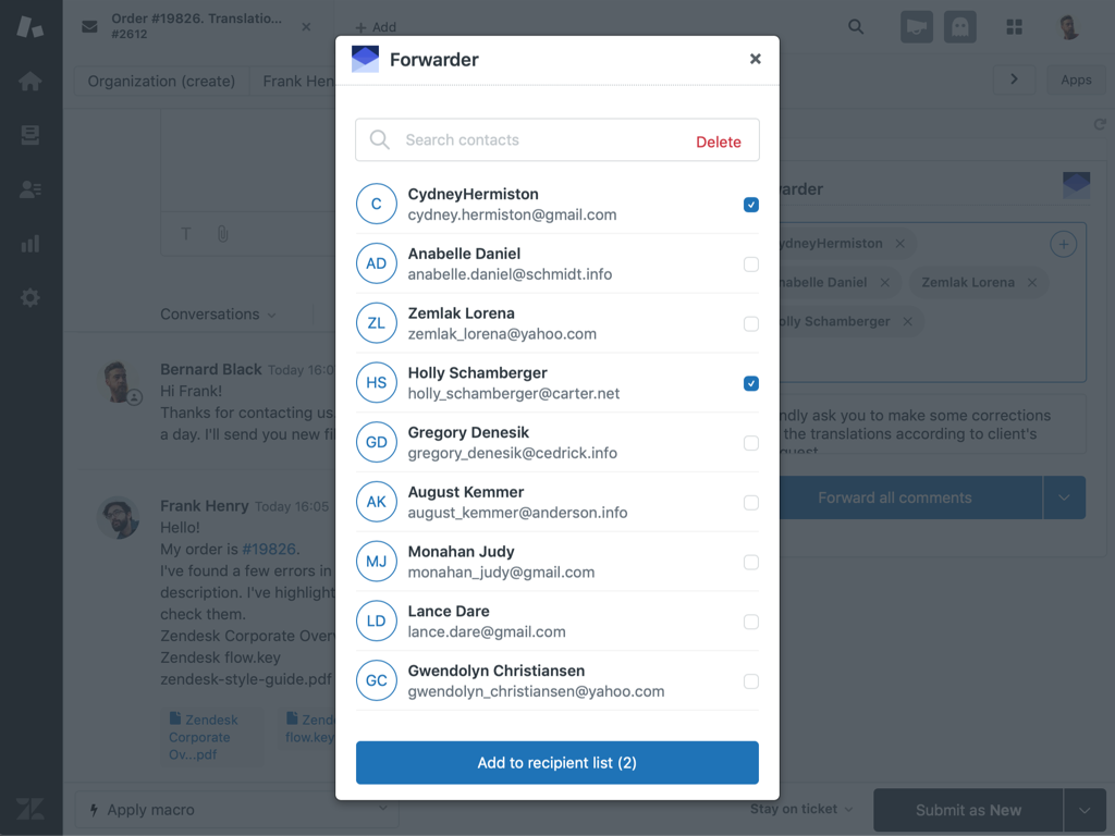 Forwarder dashboard view — Messaging app on the Zendesk Marketplace